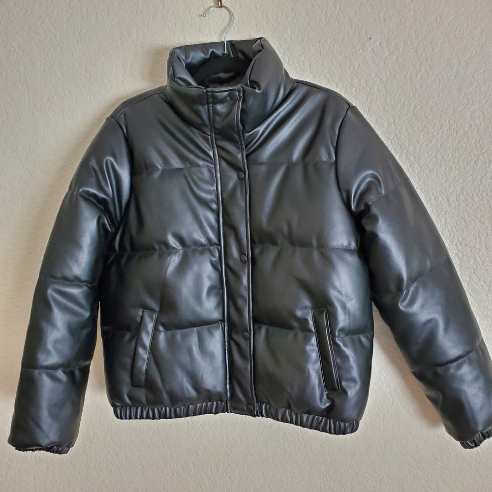 Final sale! Faux Vegan Leather Puffer Jacket - Picture 7 of 11